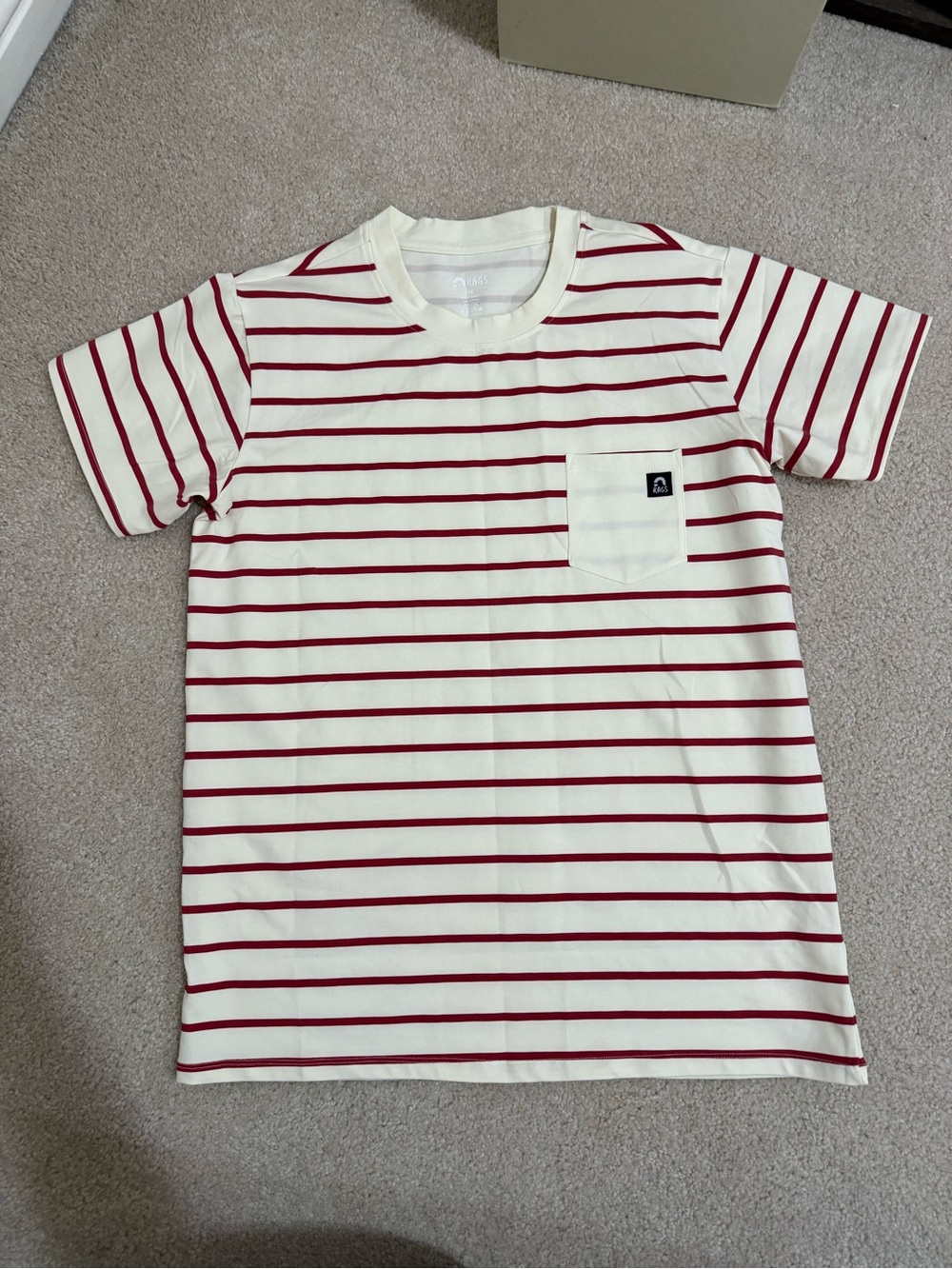 Rags to Raches Cream and Red Striped Pocket Tee